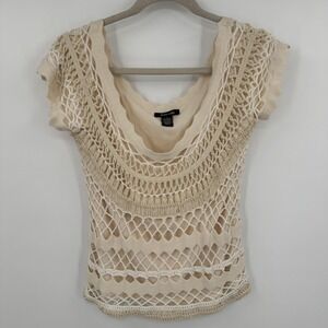 Dolce Cabo Sweater Womens Large Crochet Knit‎ Sheer Boho Pullover Shirt